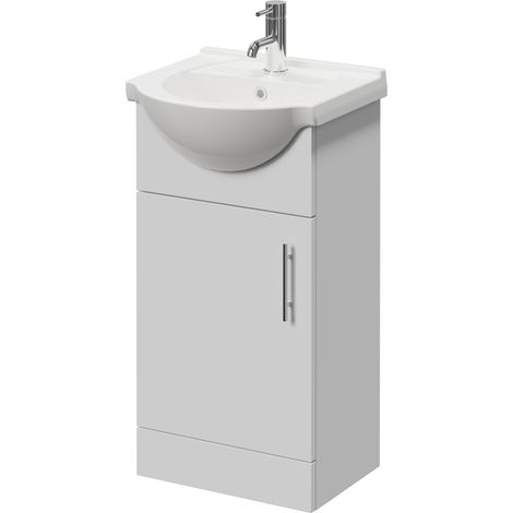 Alexander James Gloss White 450mm Single Door Vanity Unit - 450mm - Chrome 96mm Bar Handle