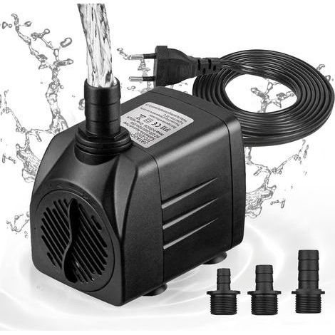 Mini pompe à eau (1800 l/h, 25 W) - Pompe de bassin / pompe de puits / pompe d'aquarium - Hauteur de pulvérisation maximale : 2 m - Ventouses en bas - Câble fiche de 1,8 m avec 3 buses - Silencieux (1/5)