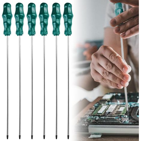 Set mit 6 langen Torx-Schraubendrehern: Magnetischer Schraubendreher, Schraubendreher-Set mit Kunststoffgriff, Sternschraubendreher mit 400 mm Klingenlänge (T15, T20, T25, T27, T30, T40)
