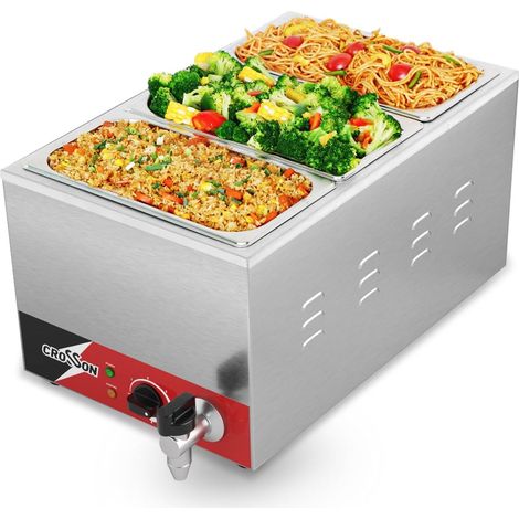Bain Marie Electric 1500 W Electric Bain Marie Stainless Steel with Tap, 3 x 1/3 GN Containers with Lid, Adjustable Temperature 30°C - 85°C (1/5)