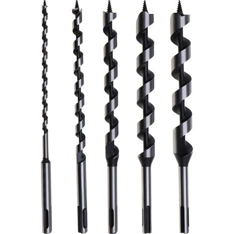 Set di 5 punte elicoidali con attacco SDS Plus per lavorazione del legno 230 mm 6/10/14/18/20 mm (1/4)