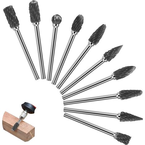 Fraise Metal pour Perceuse, 10 Pièces Jeu de Fraises Rotatives, Fraise Carbure avec 3mm Tige, Petite Fraise a Meuler, Fraise À Métaux en Acier au Tungstène, pour Gravure, Polissage et Perça (1/5)