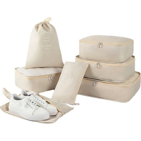7-in-1 Reisegepäck-Organizer mit Fächern für Kleidung, Schuhe und Kosmetik (Beige) (1/5)