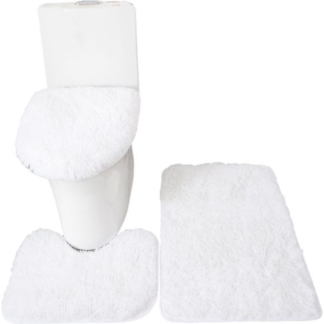 Juego de 3 alfombrillas de baño, funda para asiento de inodoro, alfombrilla antideslizante en forma de U, alfombrilla para pies suave y absorbente, felpudo, alfombrilla de baño y funda para asiento. (1/5)