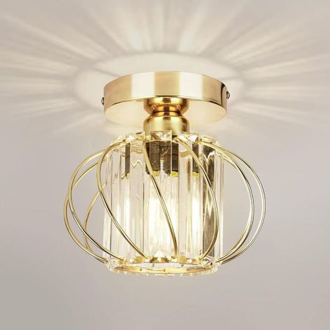 LED Luminaires de plafond à cristaux, lustre plafonnier cage et cristal e27 pour cuisine couloir salles à manger salons bar (Gold)