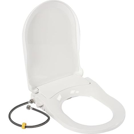 Abattant de WC avec Bidet - Fermeture Douce- En forme de D - Non électrique -avec Doubles Buses Autonettoyantes - Dos Séparé et Nettoyage Féminin -écartement de Trous de 11,5 à 16,5 cm (1/5)