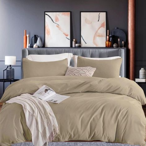 Bettwäsche Mikrofaser 135 x 200 cm + 80 x 80 cm 02 - Sandy Beige (1/5)