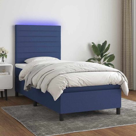 Cama box spring colchón y luces LED tela azul 90x190 cm (1/5)