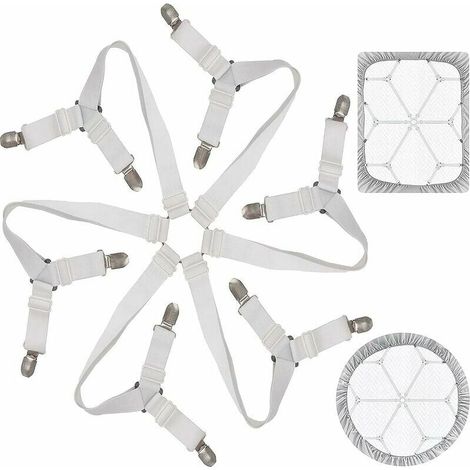 Green Mobility-Tendeur Drap Housse Lit Drap Réglable Attache Drap Housse Élastique 3 Voies 6 Côtés Feuilles De Literie Bretelles Drap De Lit Attaches Pour Draps De Lit Coussin De Canapé Matelas Blanc (1/5)
