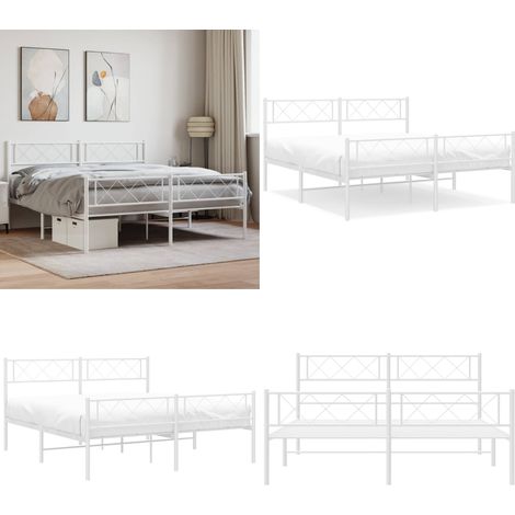 Cadre de lit métal sans matelas et pied de lit blanc 140x190 cm - Cadre De Lit Metal - Lit Double - Lit Blanc - Lit Moderne - Sommier Plateforme - Home & Living