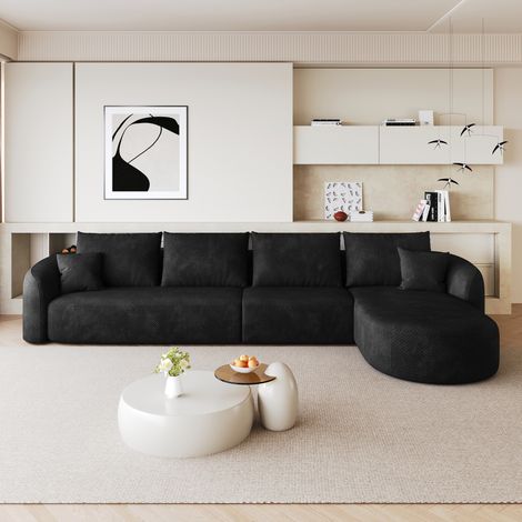 Canapé d’angle modulaire 336 cm noir en tissu côtelé sans montage (1/5)