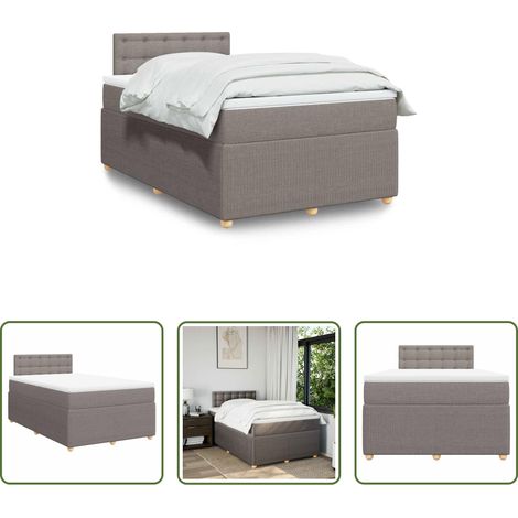 vidaXL Surmatelas - Sommier à lattes de lit avec matelas Taupe 120x200 cm Tissu (1/5)