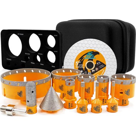 Kit de foret diamanté, 6/6/8/20/25/35/50/68/110mm de taille, scie de cloche diamantée, avec fraise à doigts de 20/50 mm, un adaptateur, pour porcelaine, carrelage, granit, marbre, perçage à sec (1/5)