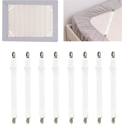 8 tendeur de drap-housse élastique réglable, 60 à 200 cm, bandes en nylon blanc, clips métalliques, pour lit canapé housse à repasser (1/5)
