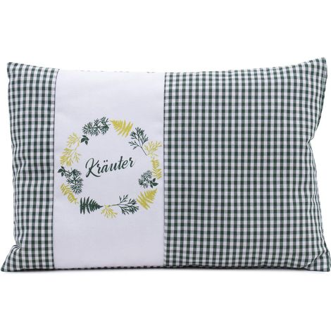 Oreiller Parfumé aux Herbes, remplissage de 200g de mélange d'Herbes, Housse 100% coton, 30 x 20 cm - Vert à Carreaux (1/5)
