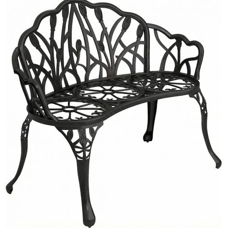 Banco de jardín de 2 plazas de aluminio negro con respaldo floral 99 x 57 x 78 cm HOMVRA (1/5)