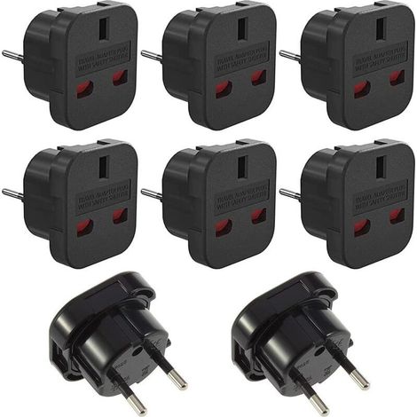 Adaptateur de voyage 8 pièces UK vers EU – Prise 3 broches vers 2 broches – ABS haute qualité – Courant 10A, 1000W max (1/5)