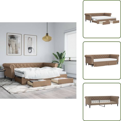 vidaXL Tagesbett Ausziehbar mit Schubladen Braun 90x200 cm Kunstleder (1/5)