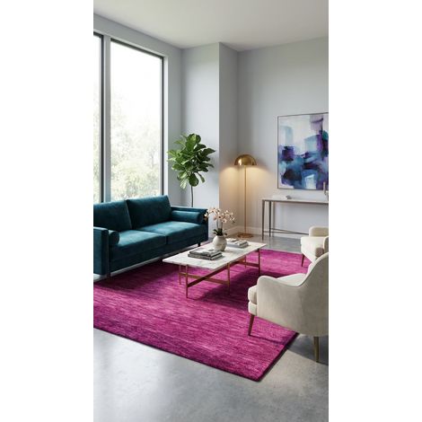 Tapis Gabbeh indien Tapis Uni - Tapis en laine - 200x140cm, Rectangular - 100% Laine vierge - Tissé main - Violet clair (1/5)