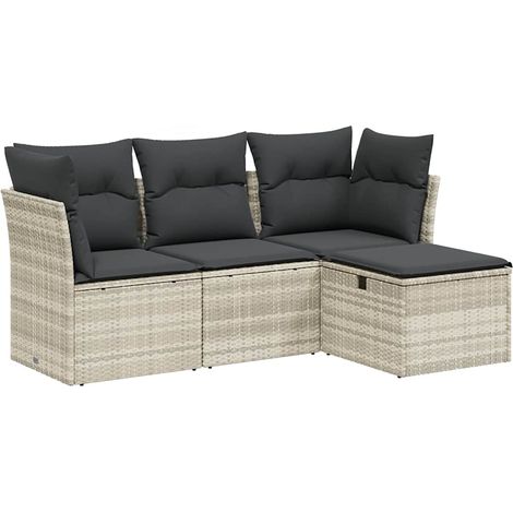 Ensemble salon de jardin modulable en résine tressée avec coussins gris clair 4 pièces (1/5)