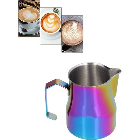 Latte-Art-Kanne aus Edelstahl im italienischen Stil mit großem Fassungsvermögen, ideal für die Zubereitung von raffinierten Kaffeespezialitäten und zum Aufschäumen von Milch. 500 ml. (1/5)