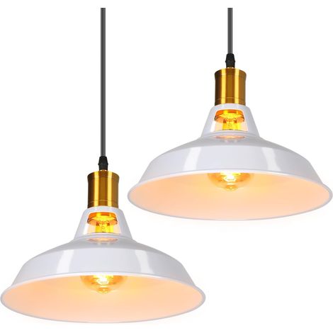 Industrielle Pendelleuchte – 2 Stück – Retro-Weißmetall – Verstellbares Kabel E27 – Wohnzimmer, Küche, Büro – Ø 27 cm (1/5)