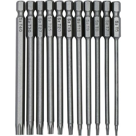 Lntyq 11Pcs Strumento Torx Bit sicurezza per cacciaviti 100mm punta magnetici cacciavite da 1/4 pollice esagonale gambo cacciavite T6-T40 per Riparare Macchinari e Attrezzature (1/5)