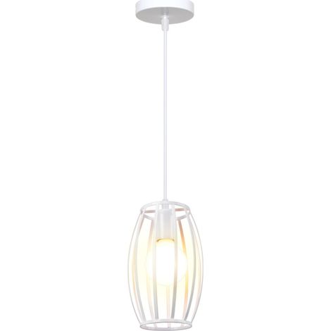 Lustre Suspension Industriel E27 Luminaire Plafonnier Cage Métal Blanc Lampe à Suspension Créatif Ø15CM - 1Pcs