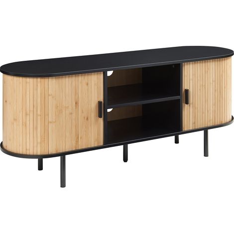 Mobile porta TV mobile porta TV per soggiorno mensola in bambù 140 x 40 x 55 cm nero naturale 030010097