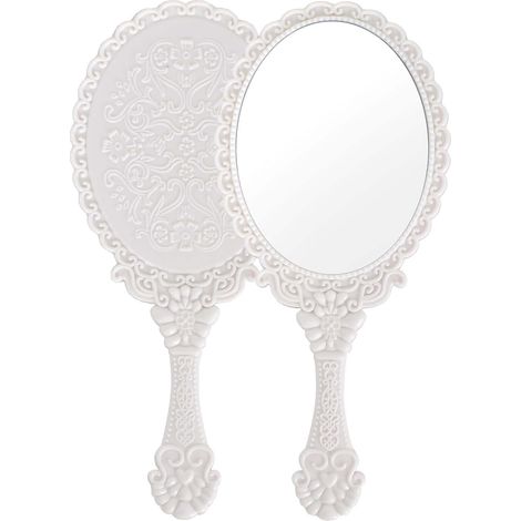 Runder Handspiegel – 1 Stück – ABS- und PVC-Kunststoff – HD-Sicht ohne Verzerrung – Ideal für Make-up und Reisen – Weiß, 17,5 x 8 cm (1/5)