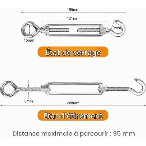 M8 Stainless Steel Clothes Line Tensioners, Tensioners for Outdoor Washing Lines, Clothesline, Stainless Steel Cable, Cable Guard, Body Guard Cable (1/4)