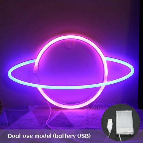 Lumière néon LED Planète, alimentée par USB ou piles, idéale pour la décoration murale de la maison, de la chambre ou pour les fêtes. (1/5)