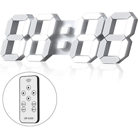 Horloge murale numérique LED 3D, grand format, lumineuse, avec alarme, fonction snooze silencieuse, luminosité réglable, affichage 12/24 heures, date/température, idéale pour le bureau et la cuisine. (1/5)
