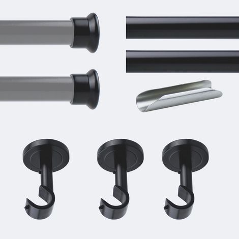 Kit de tringle à rideaux Noir Mat 300cm Diam.20mm Embout Chapeau - Fixation Plafond - Boulet (1/3)