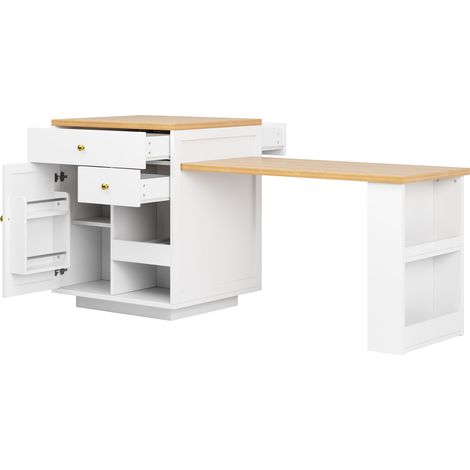 Armario isla de cocina multifuncional con encimera extensible 122,5-195,5 cm MDF blanco HOMVRA (1/4)