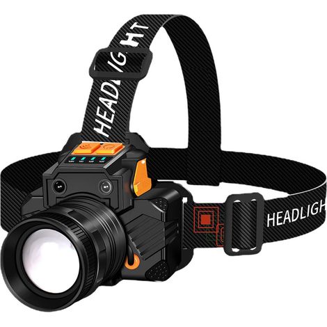 Capteur LED lampe frontale Zoom rotatif USB torche de charge lumière forte lampe de poche extérieure lampe frontale avec batterie blanc