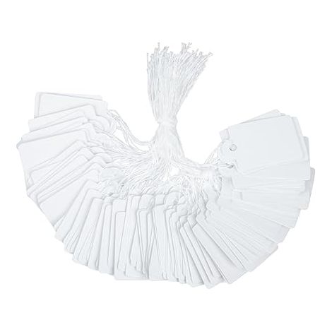 200 weiße Preisschilder (2,5 cm) mit Aufhängekordeln für Kleidung, Schmuck, Garagen, Zubehör und Geschenke