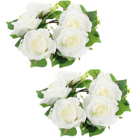 Couronne de roses artificielles avec anneaux pour bougies décoratives (2 pièces) (1/5)