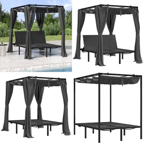 Doppel-Sonnenliege mit Vorhängen und Baldachin Anthrazit - Doppel-Sonnenliege - Gartenliege - Balkonmöbel - Outdoor Möbel - Lounge Chair - Home & Living (1/5)