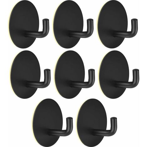 Lot de 8 patères, autocollantes, crochets porte-serviettes en inox, patères murales, noir, idéales pour salle de bain, WC, cuisine, bureau, sans perçage, Ensoleillé (1/5)