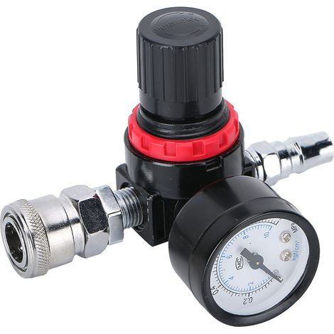 Régulateur de pression d'air 1/4" avec manomètre, valve de régulation pour pistolet à peinture, compresseur, réducteur de pression précis. (1/5)