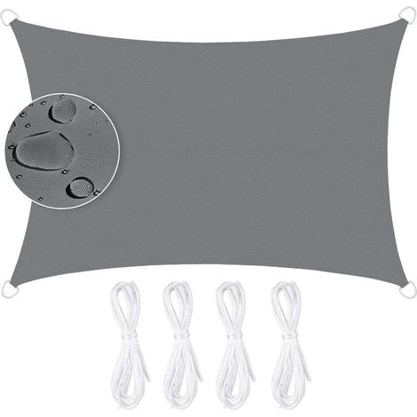 Rechteckiges, wasserdichtes Sonnensegel mit UV-Schutz, 95 % Polyester, strapazierfähig und atmungsaktiv, für Garten, Terrasse, Außenbereich, mit Seil, 3 x 4 m (Grau) (1/5)