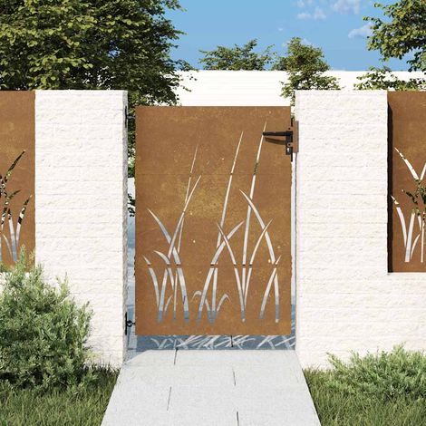 Cancello da giardino 85x150 cm in acciaio Corten con design erba vidaXL
