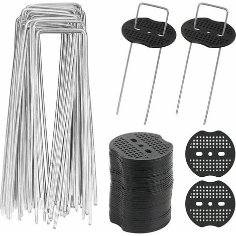 40pcs Piquets de Jardin en U avec 40 Rondelles Piquet Fixation Toile Paillage Piquets en Métal pour Jardinage Fixer Bâche Anti-Mauvaises Herbes (15x4cm / φ3mm) (1/5)