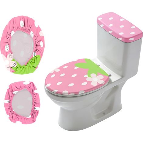 Lot de 2 housses pour abattant de WC et housses de réservoir - Motif fraise rose - Housses de siège de toilette en tissu - Lavable en machine - Convient pour le remplacement de salle de (1/5)