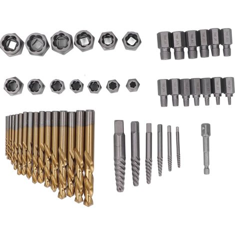 Set mit 49 Ausdrehern für abgebrochene Schrauben aus Chrom-Vanadium-Stahl, Bohrer zum Entfernen beschädigter Schrauben, Aufbewahrungskoffer inklusive. (1/5)
