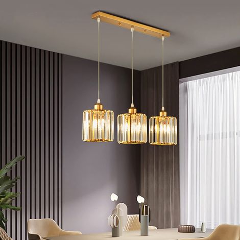 NICOLA Simple crystal chandelier, linear decorative chandelier for staircase, three heads and long plate, gold, bulb not included, 220V, E27 (1/4)