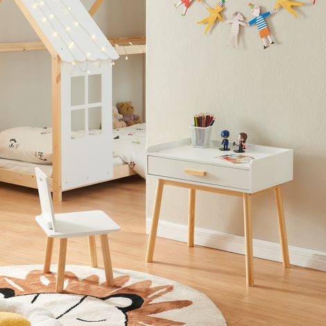 Set Skjervøy Tavolo e Sedia per Bimbi - Legno Naturale / Bianco [en.casa] (1/5)