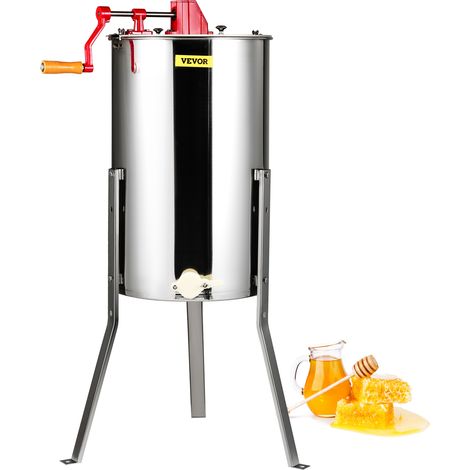 VEVOR Extracteur de Miel Manuel 3 Cadres Centrifugeuse Separateur Miel Acier Inoxydable avec Couvercle Taille du Nid deAbeilles Adaptee Profond 48x23 cm Moyen 48x16 cm Hauteur Reglable pour Apiculture