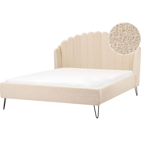 Letto matrimoniale con rete in tessuto bouclè beige 140 x 200 cm Ambillou (1/5)
